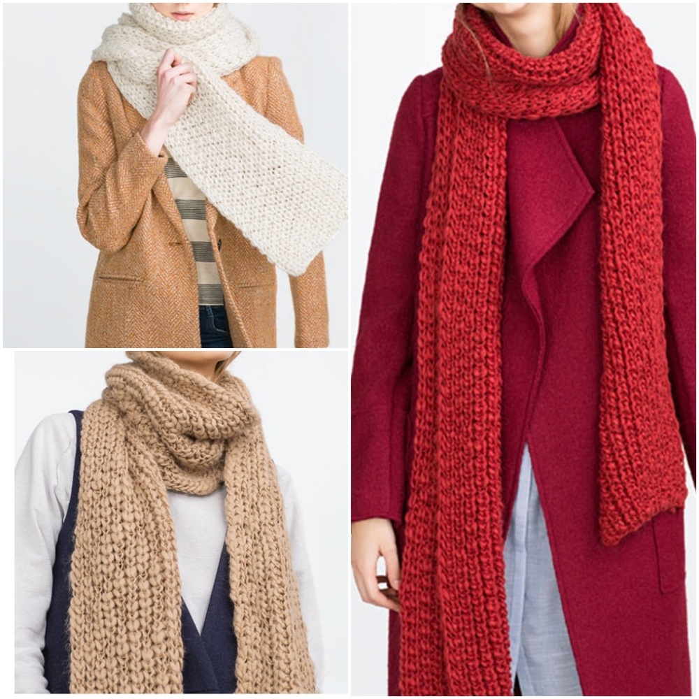 ZARA Knitted Scarves:Off-white, Red, Camel, D/gray